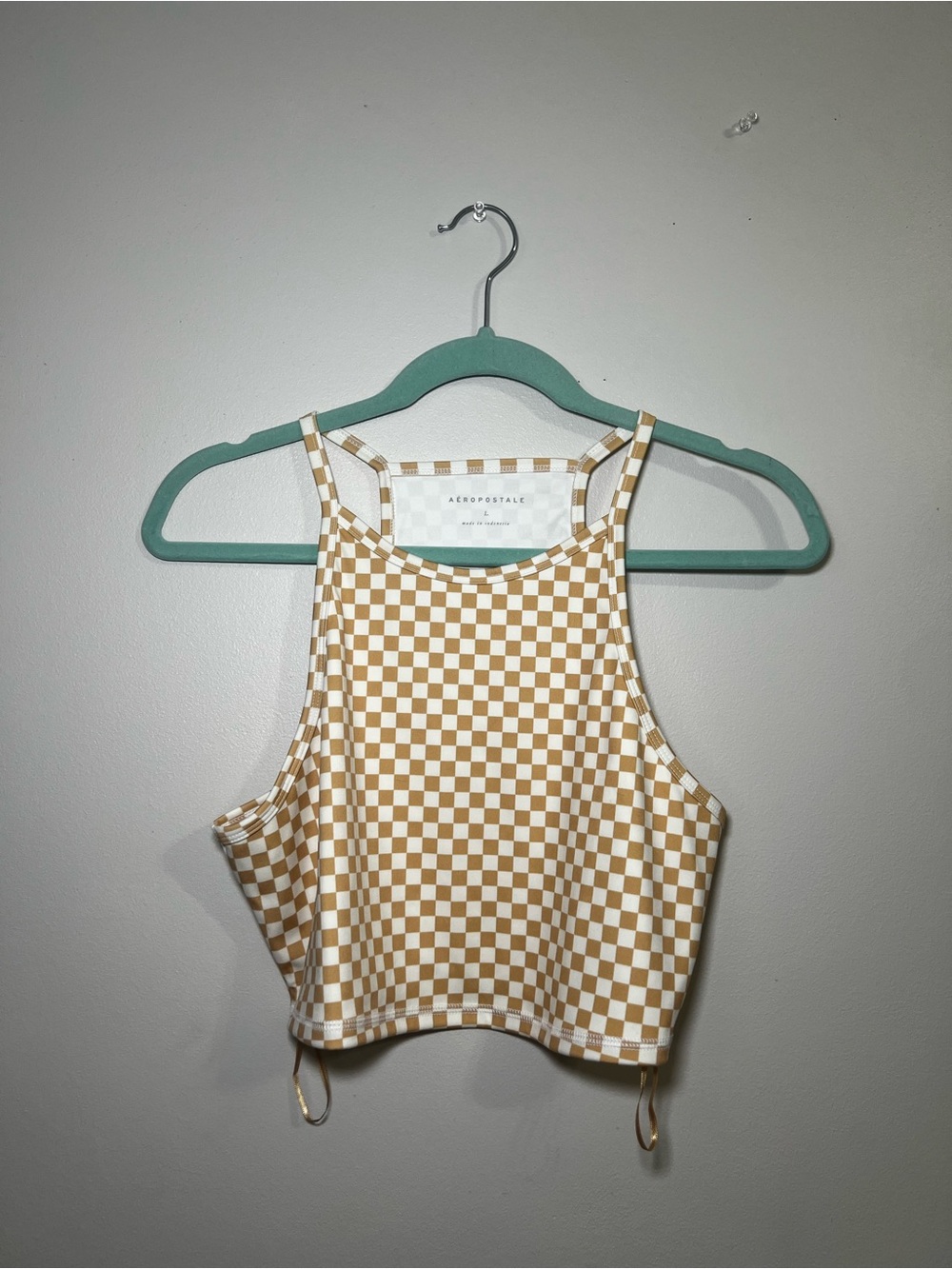 Aeropostale Women's Checkerboard Cropped Tank Top in Tan & White